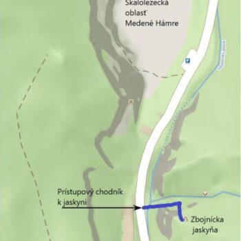 mapa znázorňujúca umiestnenie vodopádu v zalesnenej oblasti